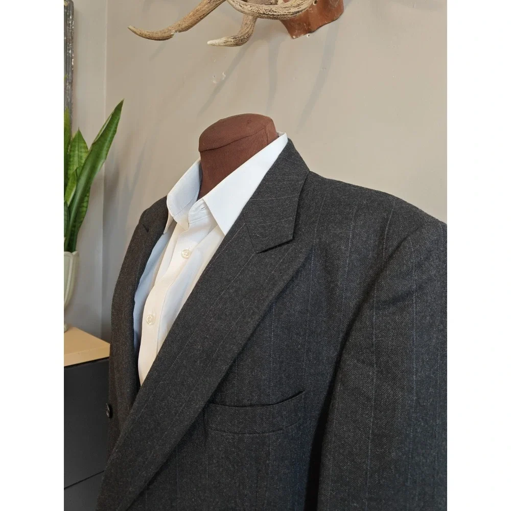 Potomac Mens Vintage Wool Sport Coat 41R Gray Chalk Stripe Double Breasted